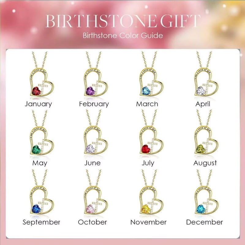 BAOWING Store I Am a Child of God Heart Cross Birthstone Necklace for Girls Baptism Gifts First Communion Gifts Easter Birthday Christmas Gifts Jewelry for Goddaughter Godchild Teens Girls Women - Image 5